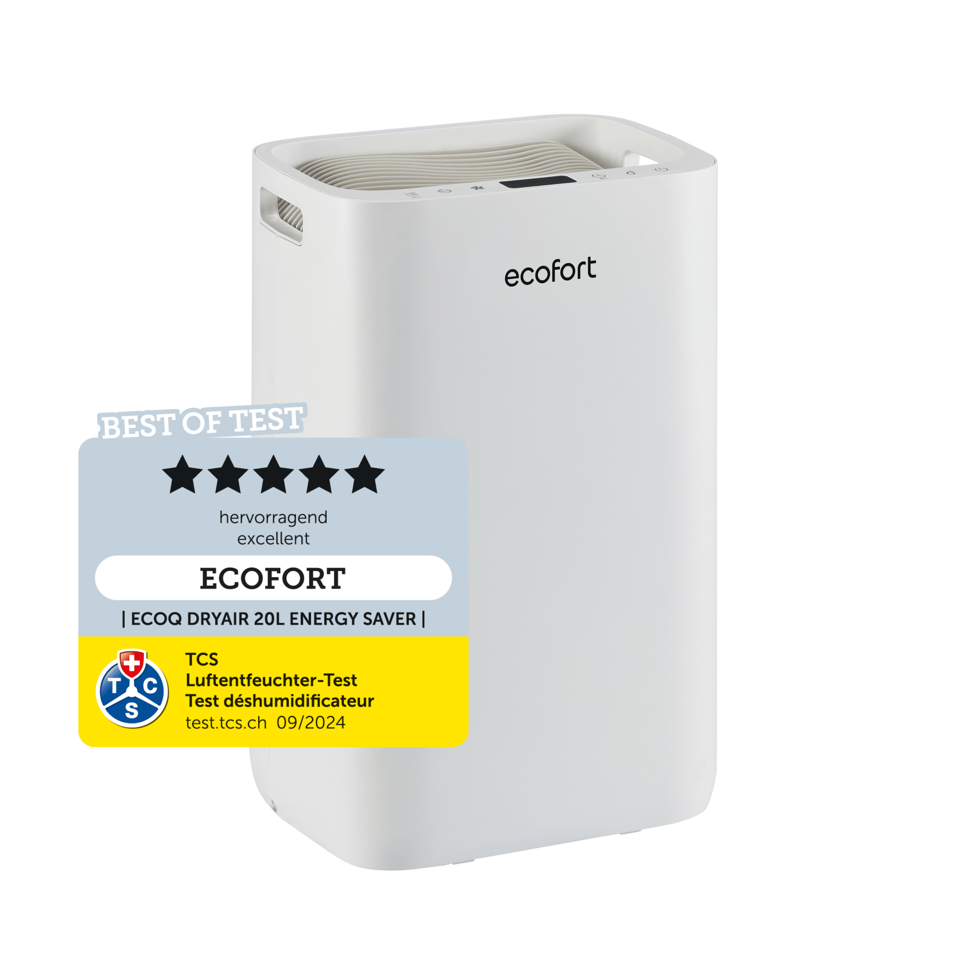 ecoQ DryAir 20L Energy Saver – leistungsstarker, ultra-leiser Testsieger TCS, energiesparender Luftentfeuchter bis 50 m²