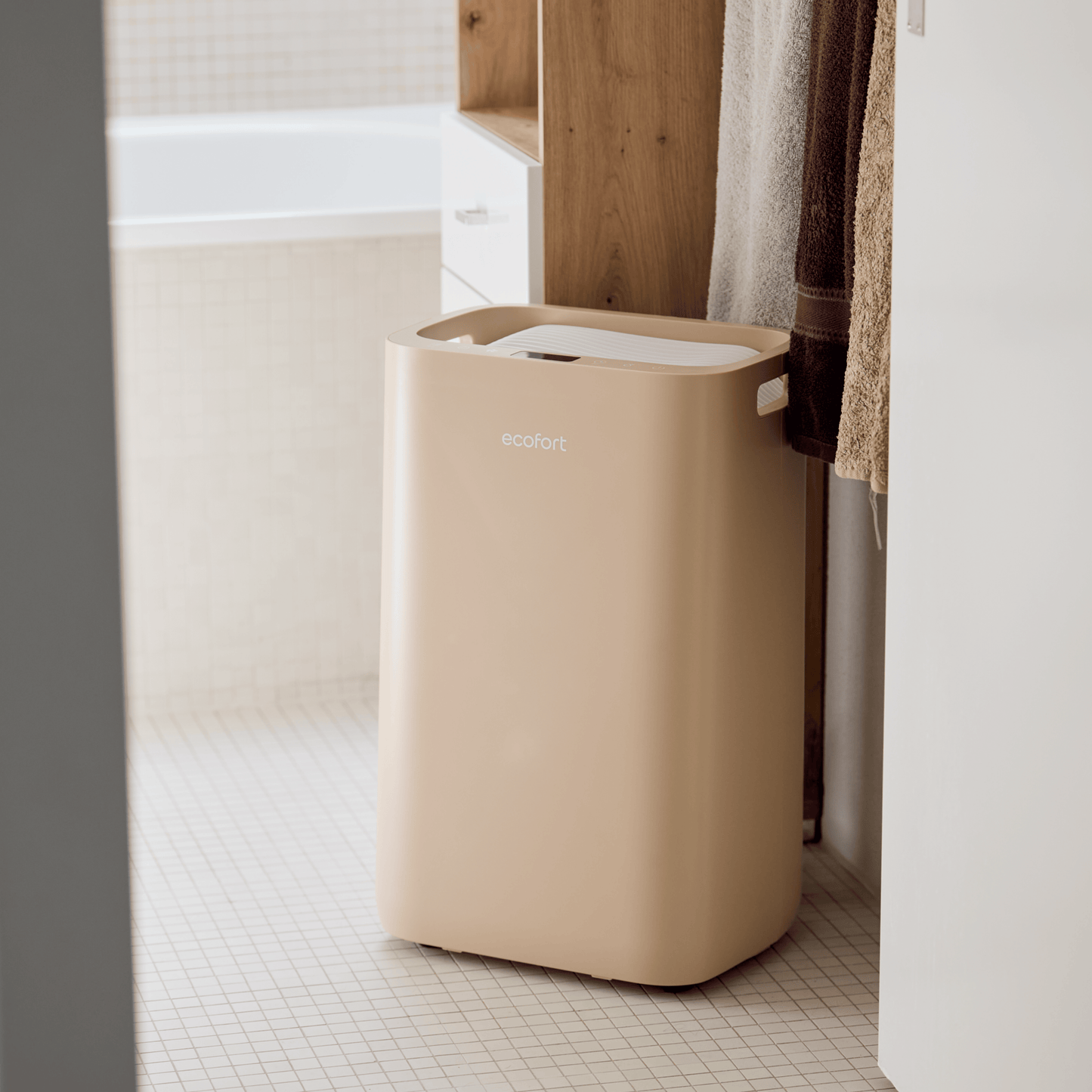 ecoQ DryAir 20L Energy Saver – Warm Sand, elegante Farbe, TCS Testsieger, leiser Raumentfeuchter mit hoher Leistung bis 50 m²