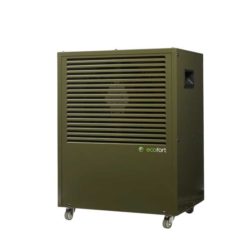 ecodry CaveMaster XP in Militärgrün, effizienter Luftentfeuchter mit Rollen und automatischer Steuerung.