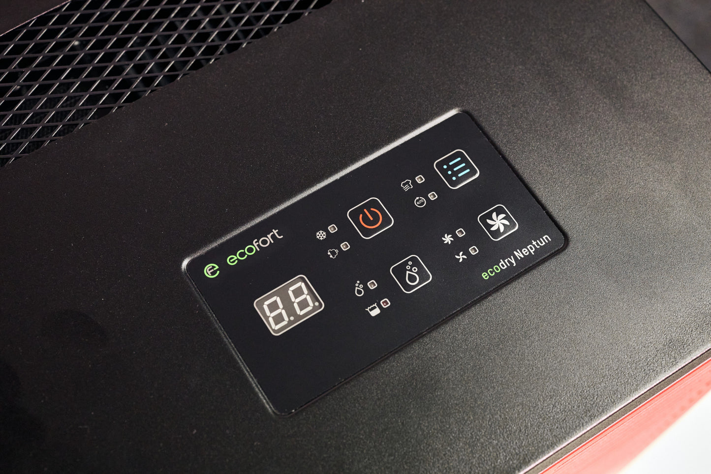 ecodry Neptun Wäschetrockner in Ruby Red mit Hygrostat-Steuerung und automatischer Enteisung für Räume bis 135 m².