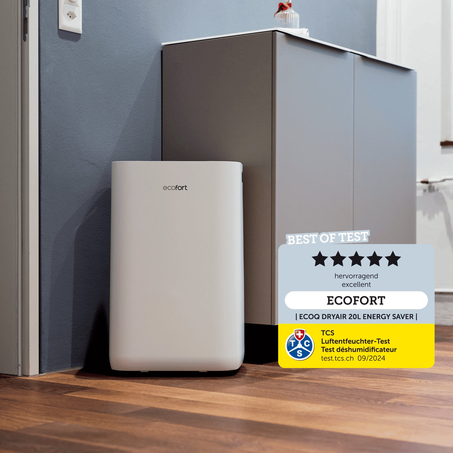 ecoQ DryAir 20L Energy Saver – leistungsstark und leise, energieeffizienter TCS Testsieger für Entfeuchtung bis 50 m²