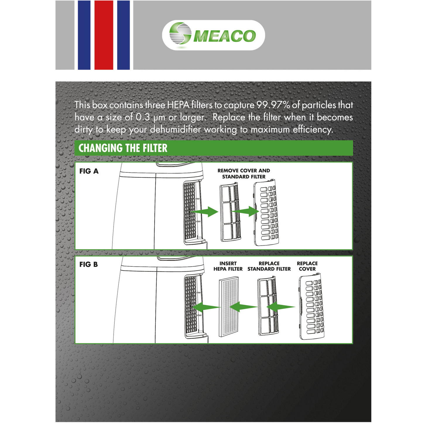 Ein 3er Pack original Meaco 20L LE HEPA-Filter für saubere Luft und kompatibel mit Meaco Low Energy Luftentfeuchtern.
