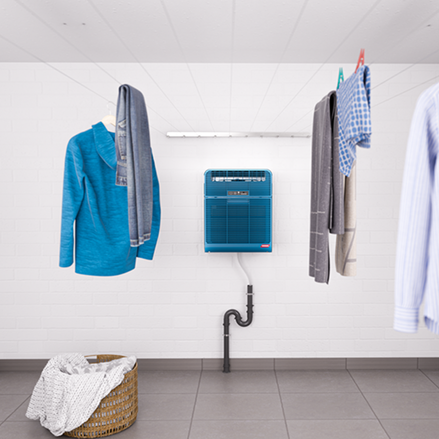 Secomat 6 Azurblau: Effizientes Trocknen für mehrere Haushalte. Appgesteuert, energieeffizient und platzsparend – Komfort für alle Nutzer.