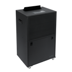 ecodry Neptun XP Black in 3/4 Ansicht mit Luftauslass und Rollen