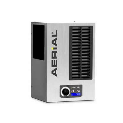 Luftentfeuchter Aerial AD 110P mit wandmontierbarem Design und waschbarem Luftfilter für trockene Räume.
