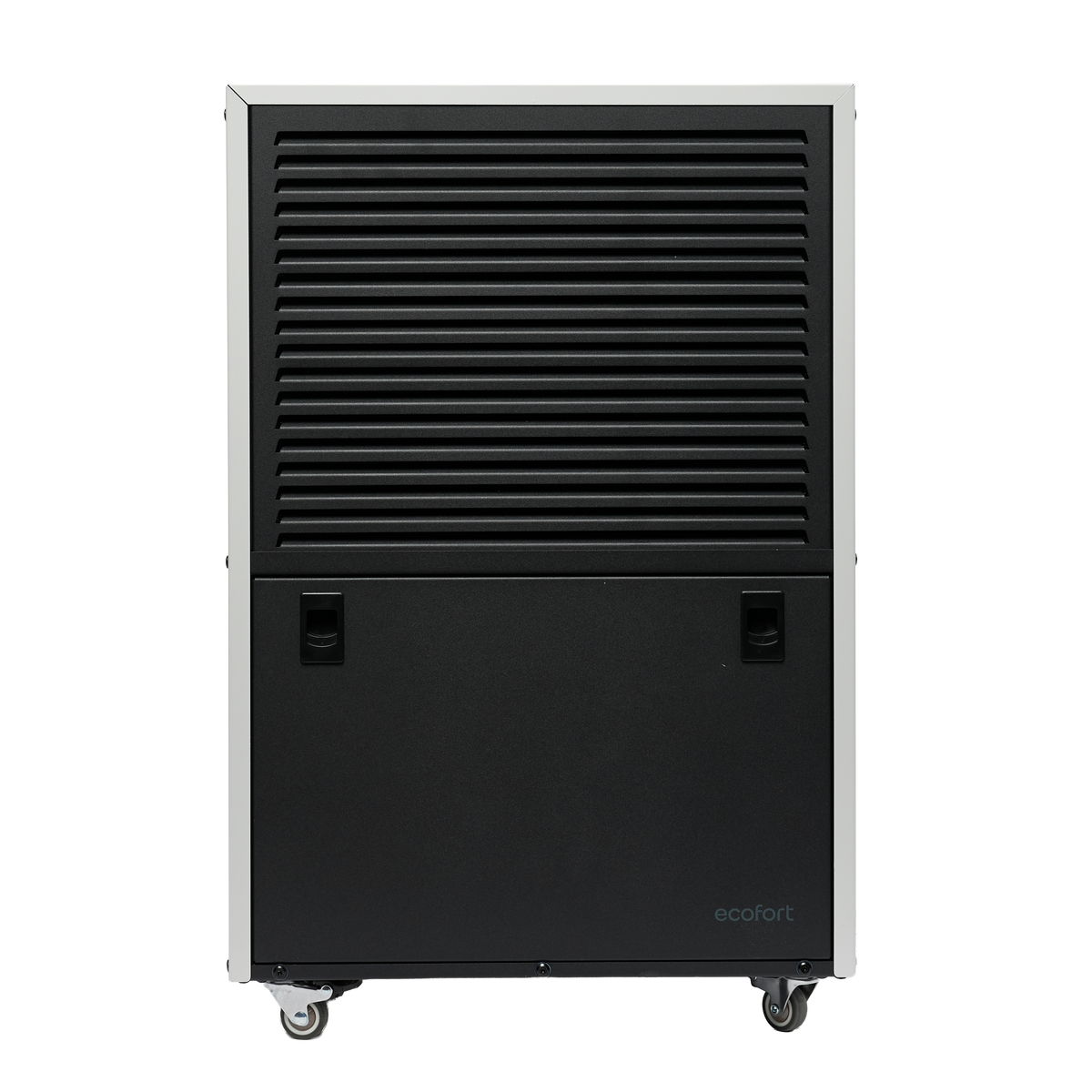 ecodry Neptun in Black in der Frontansicht. Kompakter Luftentfeuchter und Wäschetrockner für flexible Einsätze im Innenbereich.