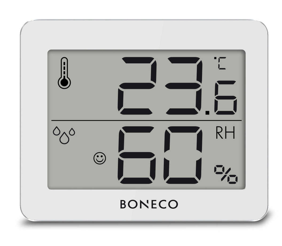 Boneco X200 Thermo-Hygrometer in kompakter Grösse zur präzisen Messung von Temperatur und Luftfeuchtigkeit.