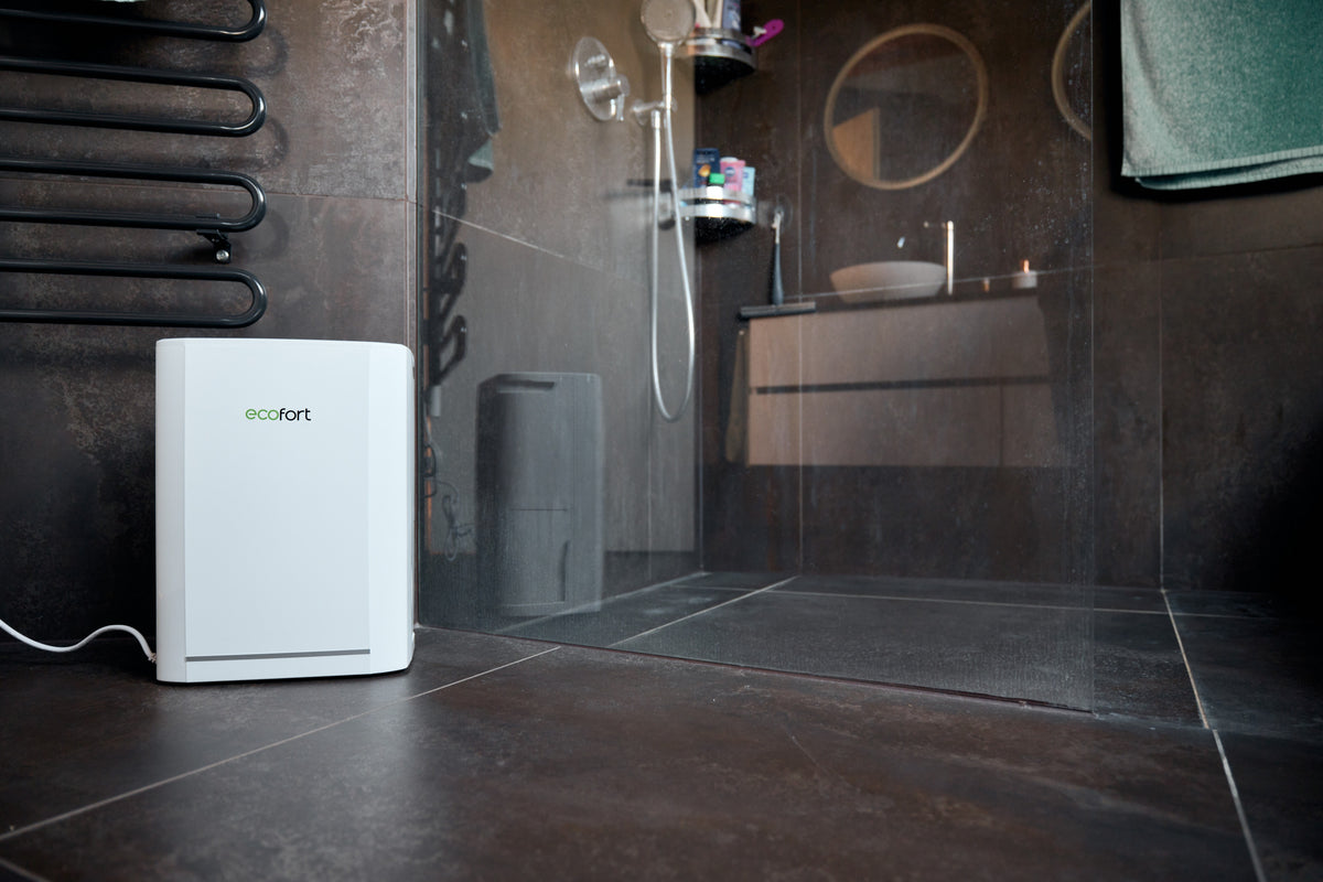 ecoQ DryAir 12L Luftentfeuchter mit Hygrostat, 12 l/24h Entfeuchtungsleistung für Räume bis 50 m².