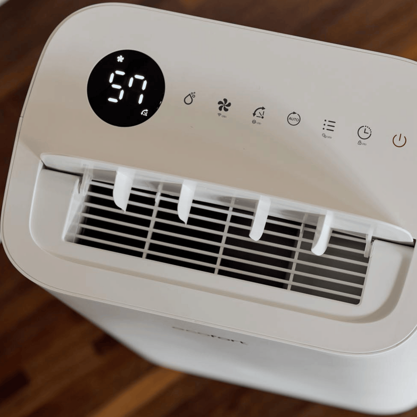 Der ecoQ DryAir 20L Complete Luftentfeuchter mit 2 Ventilationsstufen und Wi-Fi Steuerung.