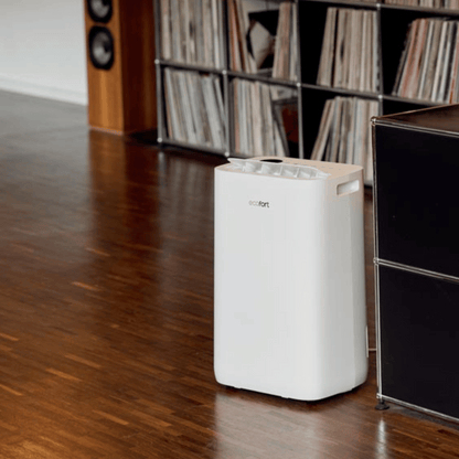 ecoQ DryAir 25L Complete Luftentfeuchter mit 4 Betriebsstufen, Hygrostat und Kindersicherung.