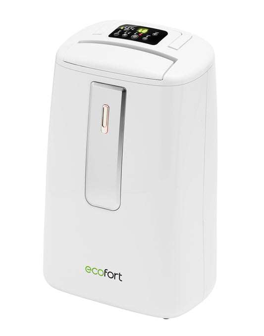 Der ecoQ DryAir 20L Luftentfeuchter mit Hygrostat und 5L Wassertank in modernem Design zur effektiven Feuchtigkeitskontrolle.