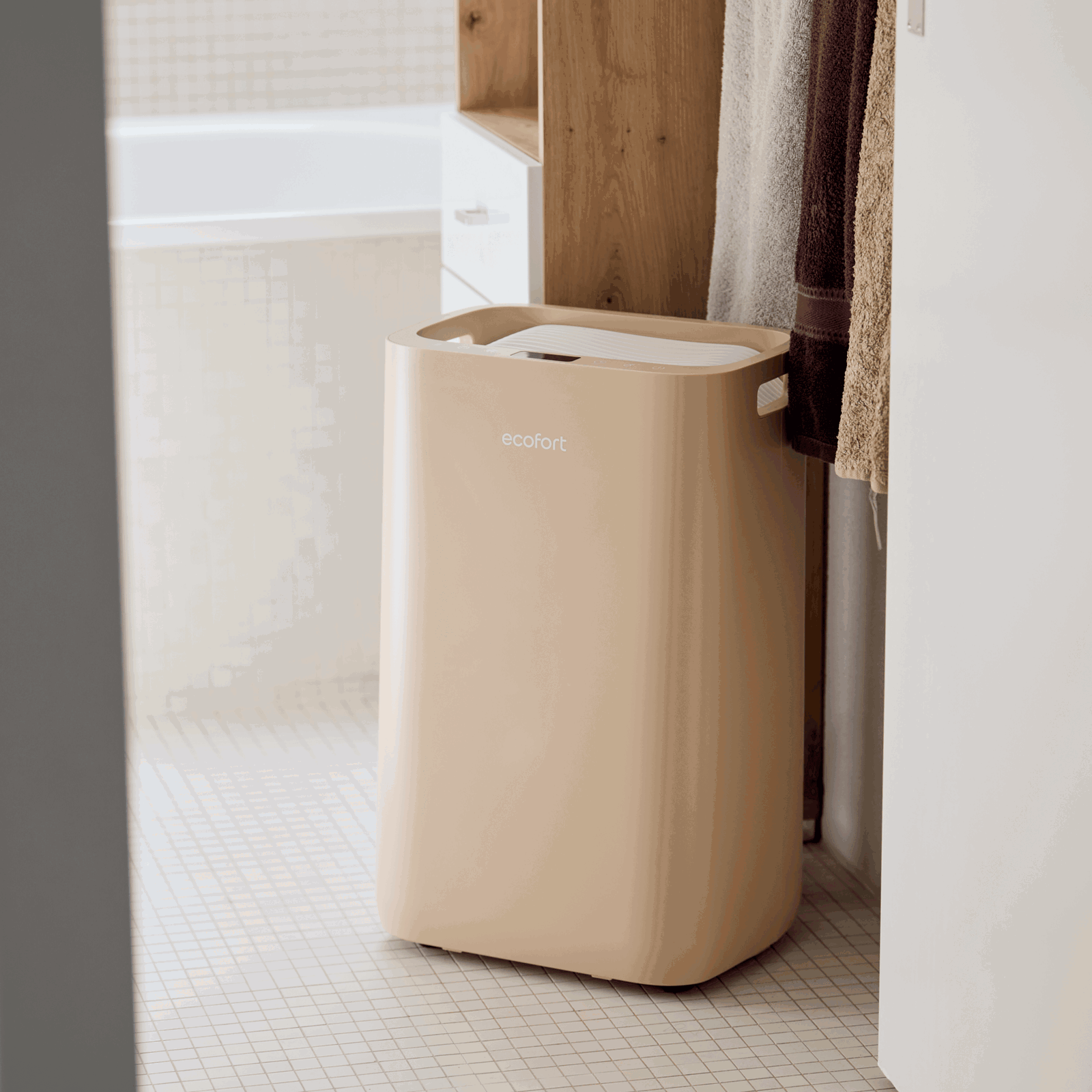 ecoQ DryAir 20L Energy Saver – Warm Sand, elegante Farbe, TCS Testsieger, leiser Raumentfeuchter mit hoher Leistung bis 50 m²
