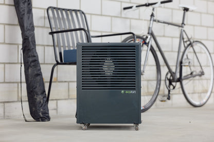 ecodry CaveMaster in Granitgrau, leistungsstarker Luftentfeuchter mit 2 Betriebsstufen und 10.2 l Entfeuchtungsleistung.