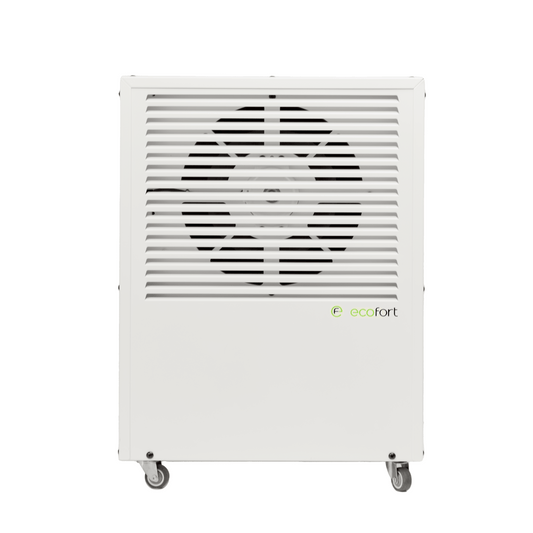 Der ecodry CaveMaster reguliert Feuchtigkeit präzise. In der Farbe Oyster White ergänzt er stilvoll jeden Weinkeller.