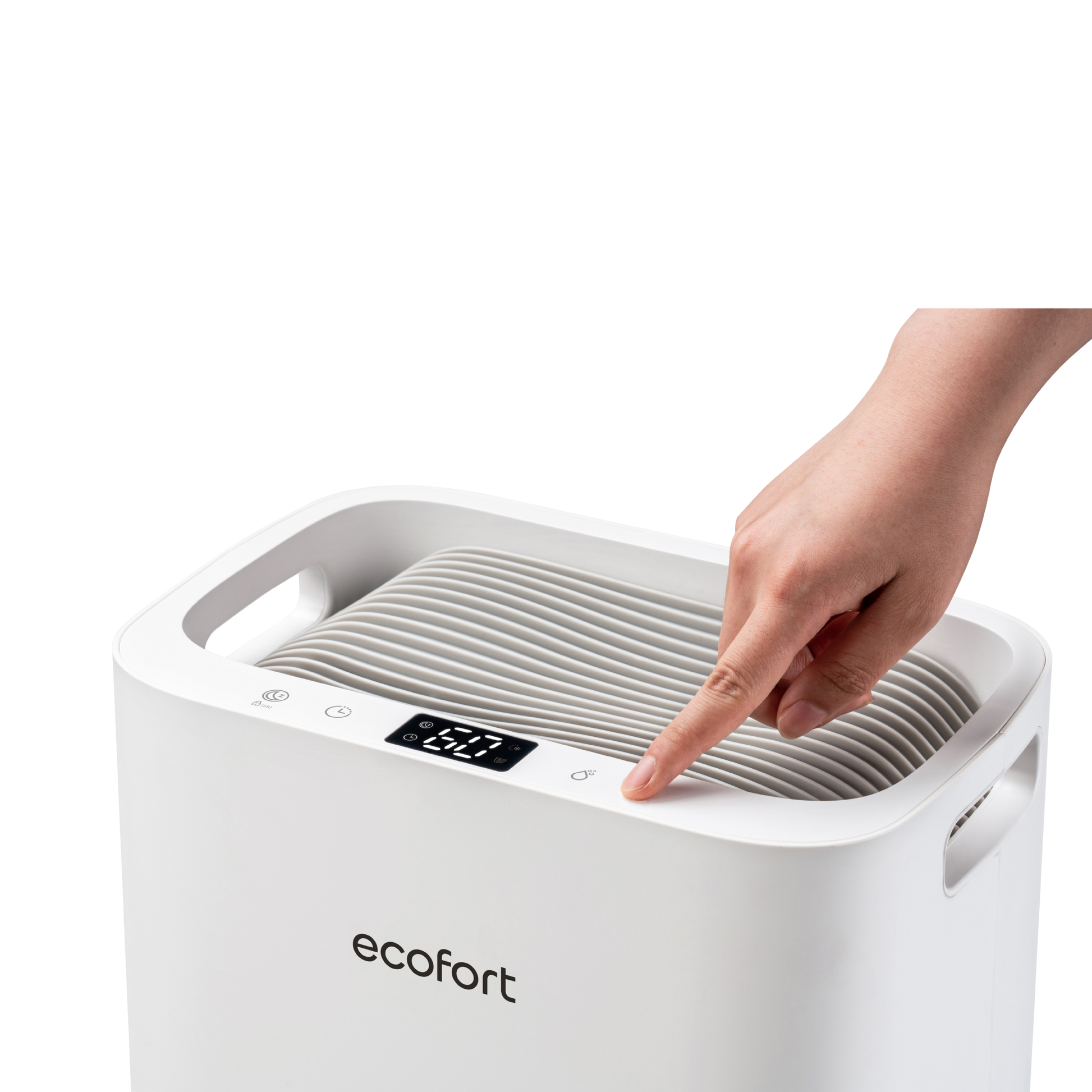 ecoQ DryAir 13L Energy Saver: Leisester Luftentfeuchter seiner Klasse. Ideal für Räume bis 30 m² – leistungsstark, energieeffizient und kompakt.