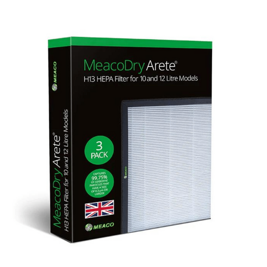 Meaco Arete H13 HEPA-Filter 3er Pack für Luftentfeuchter 10L und 12L, leicht einsetzbar.