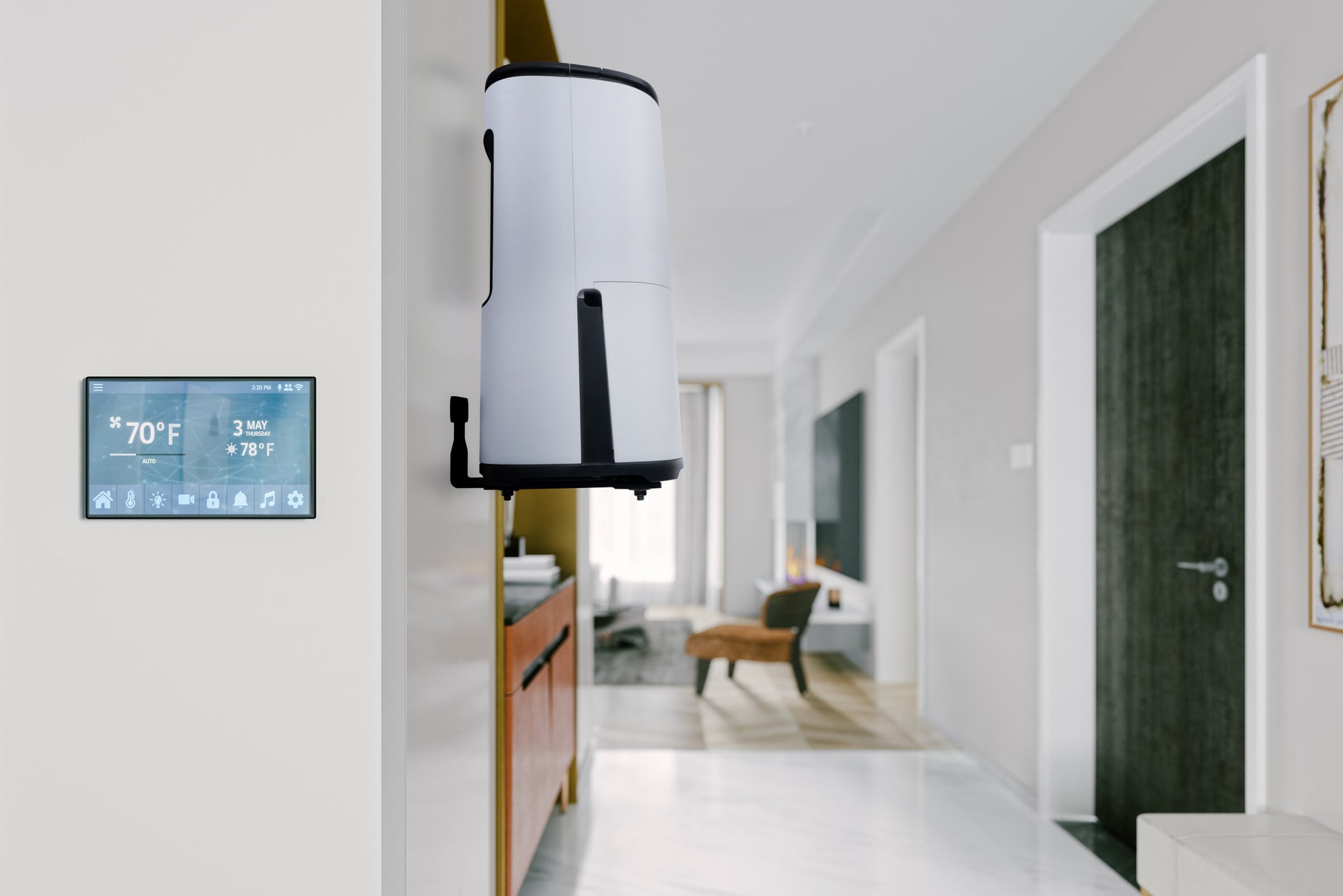 Meaco Arete® Wandhalterung für 10L & 12L in platzsparendem Design mit manueller Entleerungsmöglichkeit.