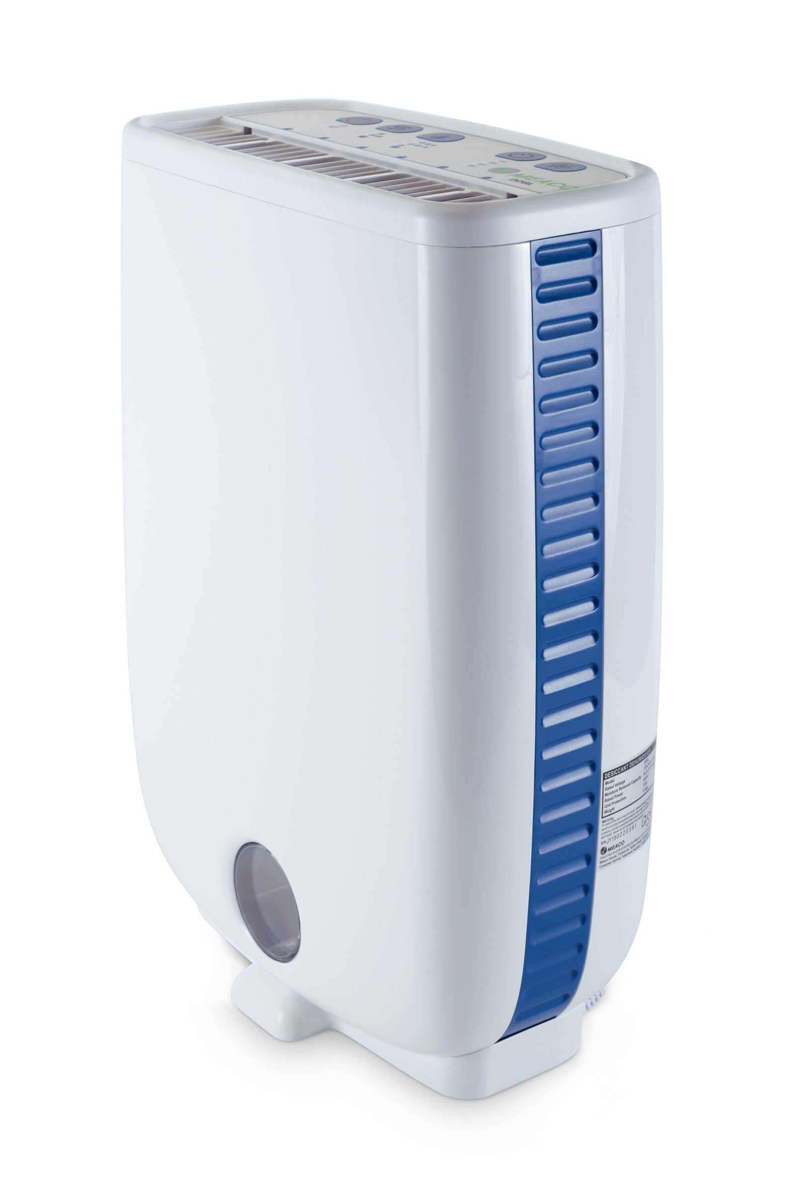 Meaco DD8L Luftentfeuchter in Weiss mit Bedienelementen und Hygrostat.