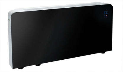 Meaco PowerDry Luftentfeuchter in elegantem Schwarz mit Glasfront und Wandmontage, Leistung 53 Liter.