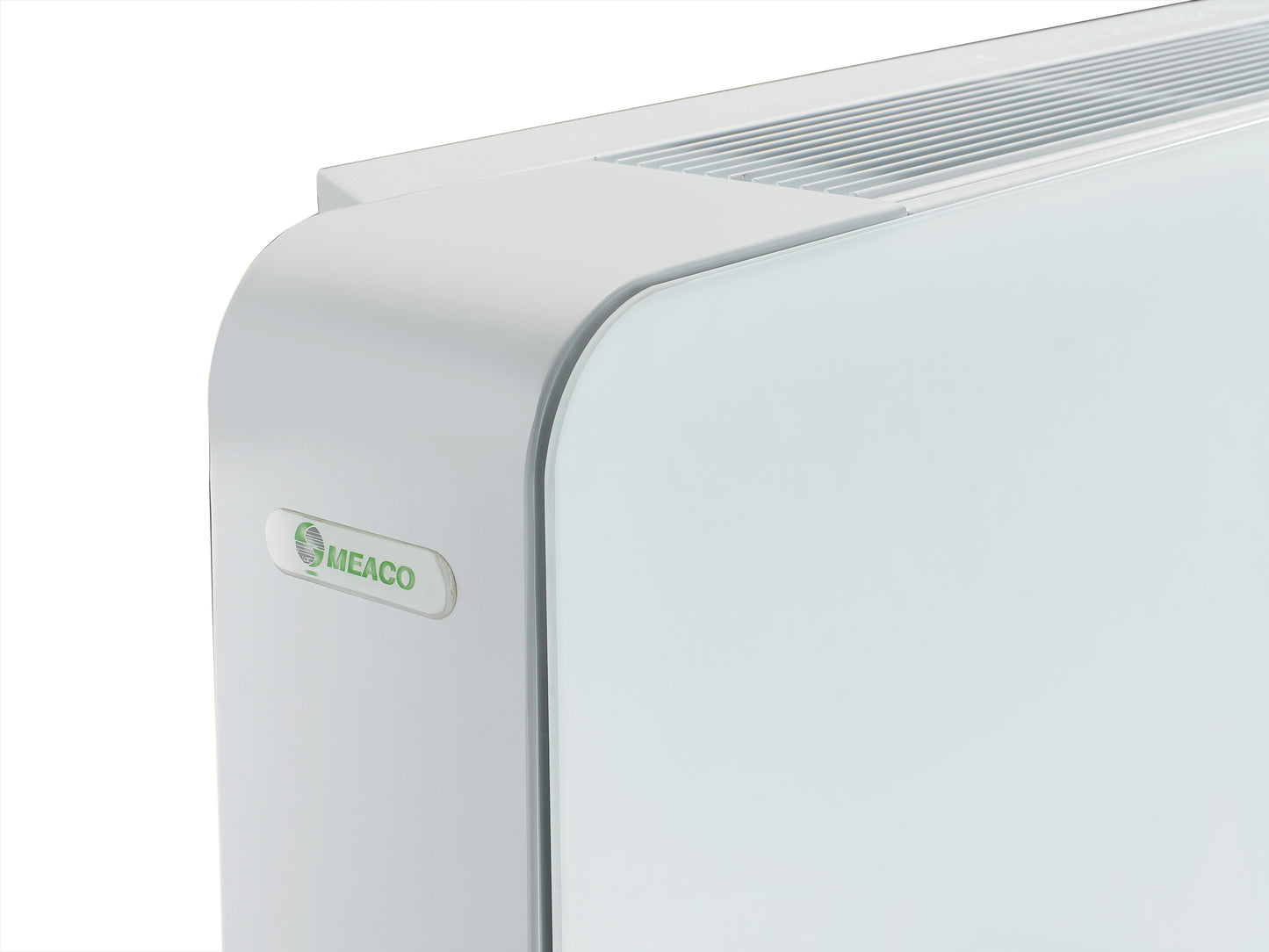 Meaco PowerDry Dehumidifier in White, energy-efficient with glass front design for effective drying.