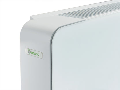 Meaco PowerDry Dehumidifier in White, energy-efficient with glass front design for effective drying.