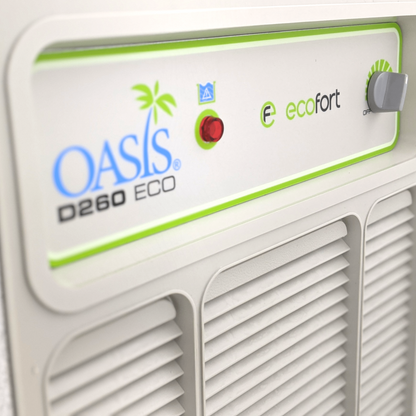 Oasis D260 eco Luftentfeuchter mit 9 l Behälter, 280 W Leistung, für Räume bis 70 m².