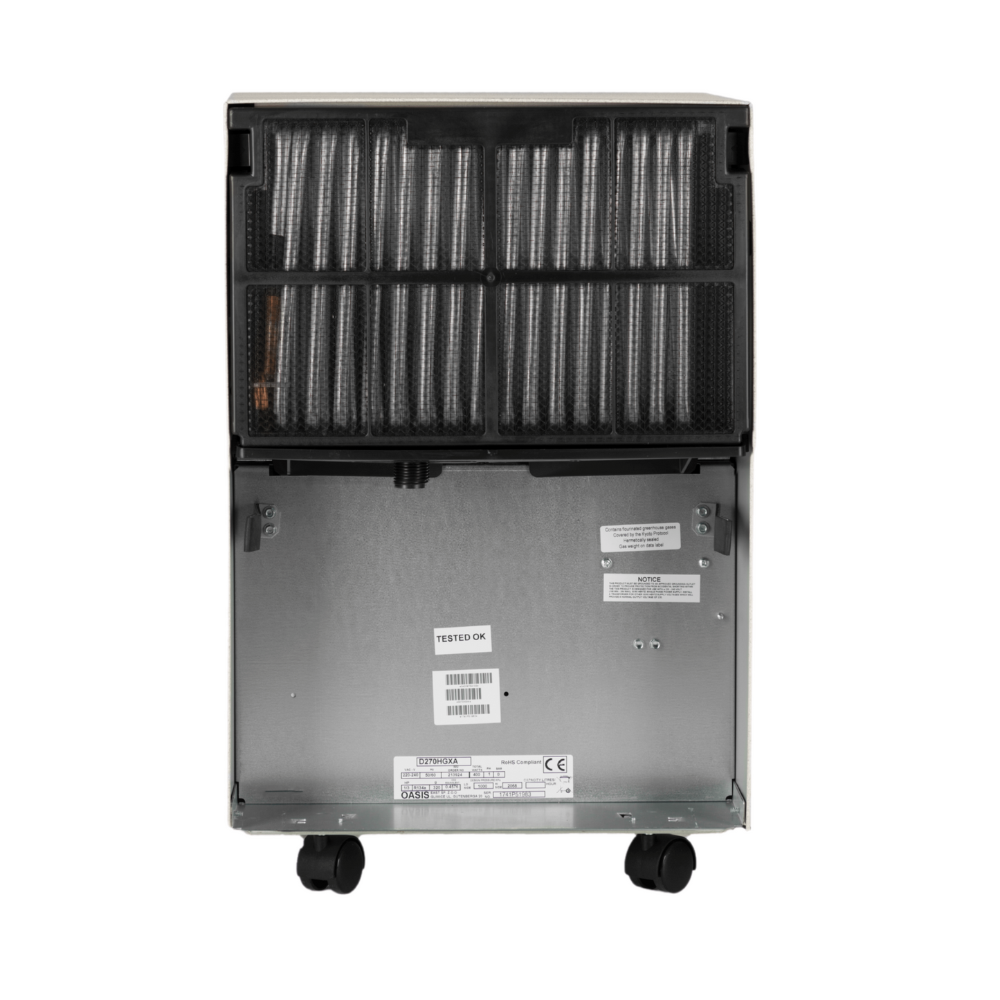 Oasis D260 eco Luftentfeuchter mit 8 l Wasserbehälter, 280 W Leistung und 2 arretierbaren Ventilationsstufen.