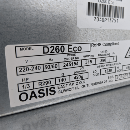 Oasis D260 eco Luftentfeuchter mit abnehmbarem Luftfilter und praktischen Lenkrollen.
