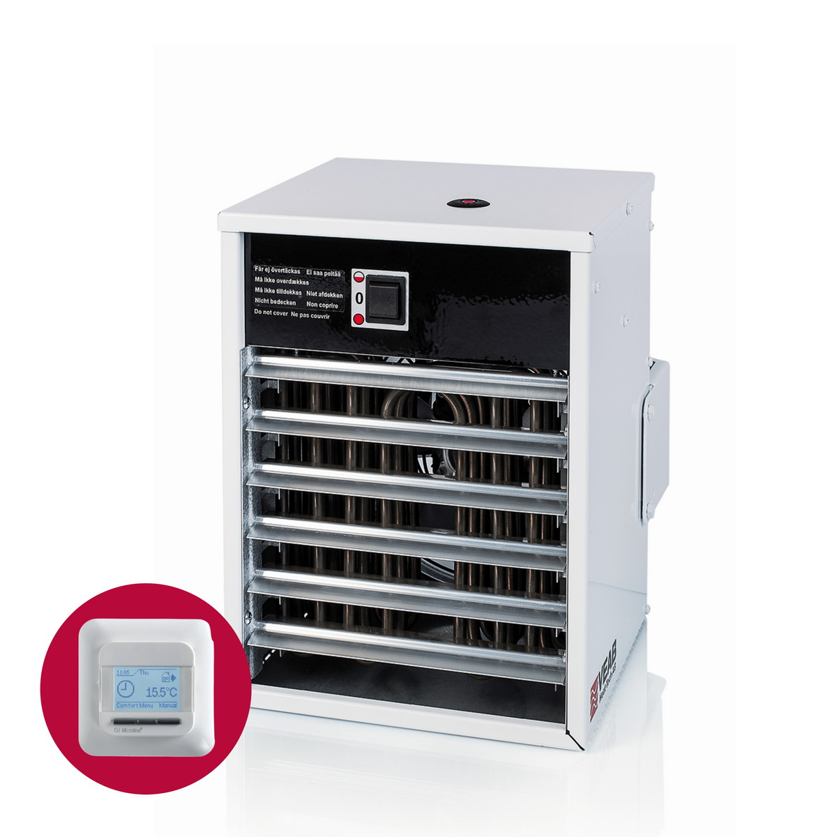Veab ENV-L 2000W Elektro-Heizlüfter mit Wandhalterung, IP44, 230V, 2000W Heizleistung, geeignet für feuchte Räume.