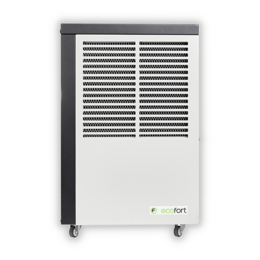 ecodry Neptun Luftentfeuchter in Creamy White für Räume bis 20 m², mobil mit Hygrostat-Steuerung.