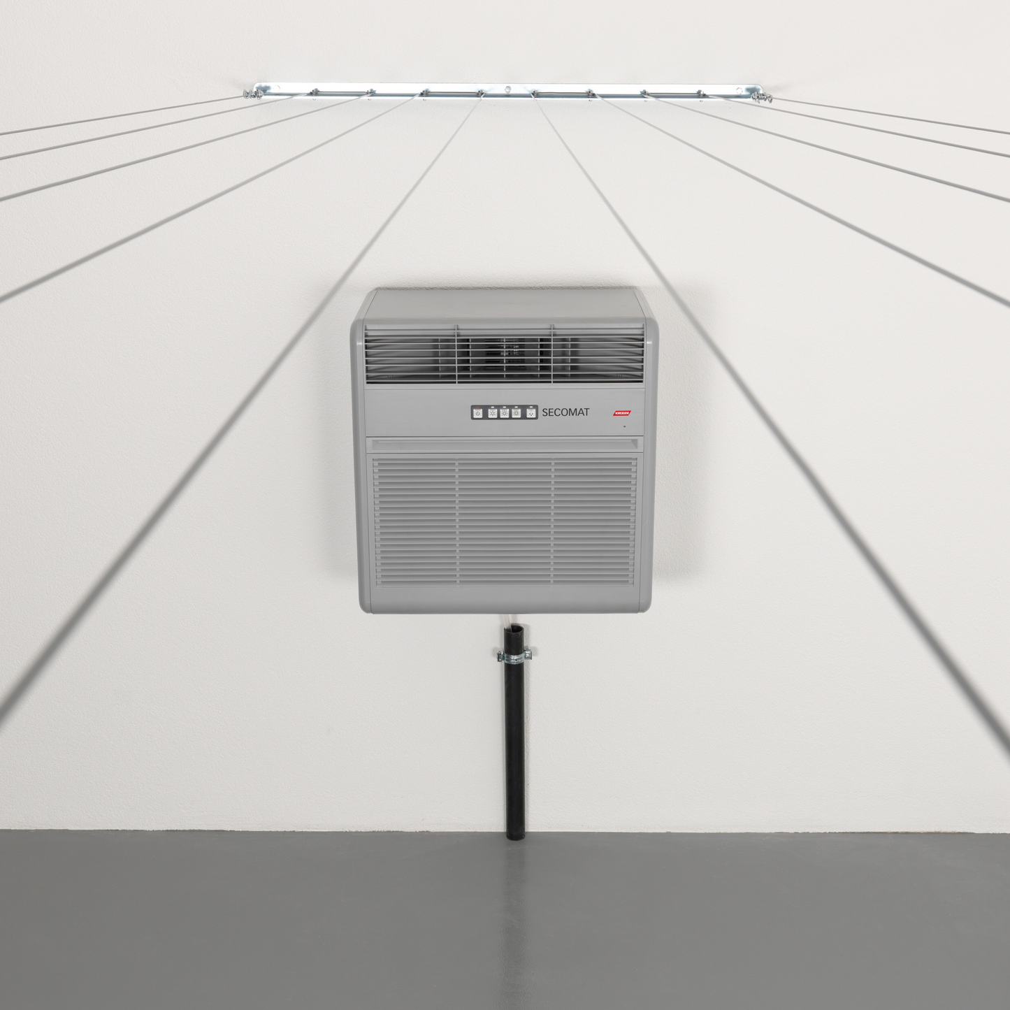 Secomat 100 Wäschetrockner an der Wand mit Feuchtigkeitskontrolle und einfachem Bedienkonzept.