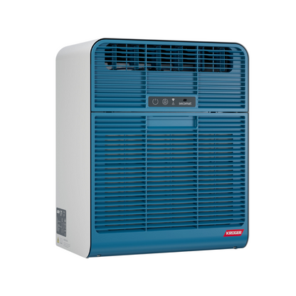 Der Secomat 6 von Krüger vereint Energieeffizienz mit smarter Bedienung. In stilvollem Azurblau, per App steuerbar, ideal für zentrale Waschküchen.