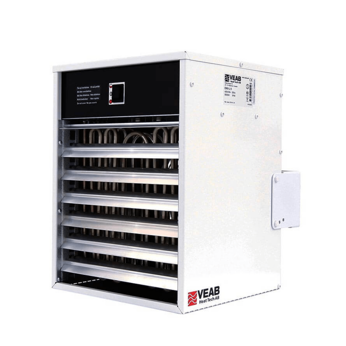 Veab ENV-L 5 kW Elektro-Heizlüfter mit verstellbarer Wandkonsole, geeignet für feuchte Räume.