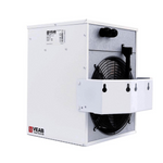 Elektro-Heizlüfter Veab ENV-L 5 kW mit verstellbarer Wandkonsole und externem Thermostat.