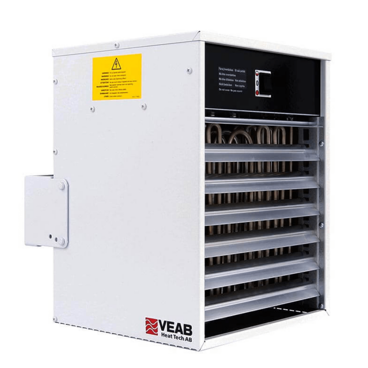 Veab ENV-L 9 kW Elektro-Heizlüfter mit Wandhalterung und externem Thermostat, IP44 Schutzklasse.