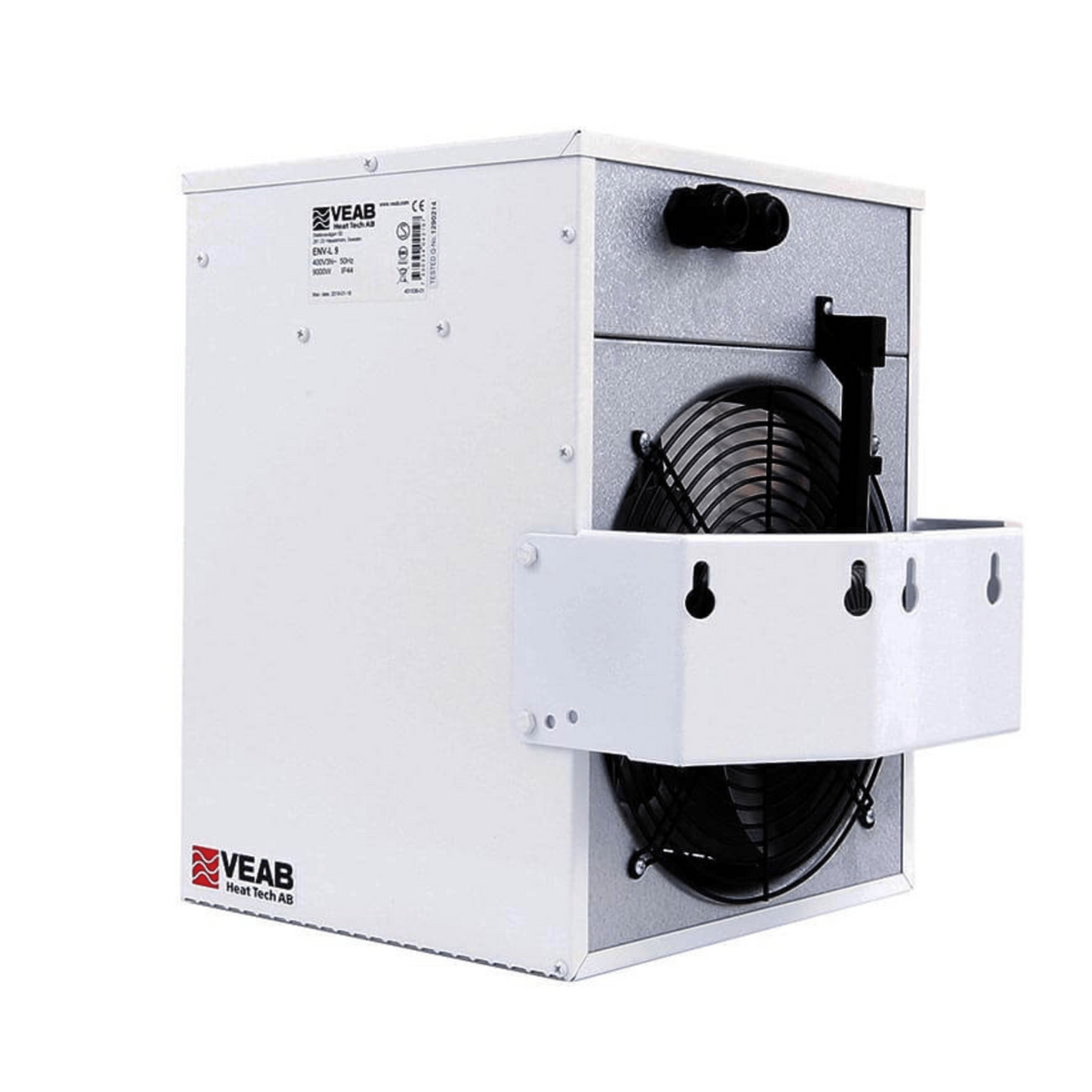 Veab ENV-L Elektro-Heizlüfter mit Wandmontage und externem Thermostat, geeignet für feuchte Räume.