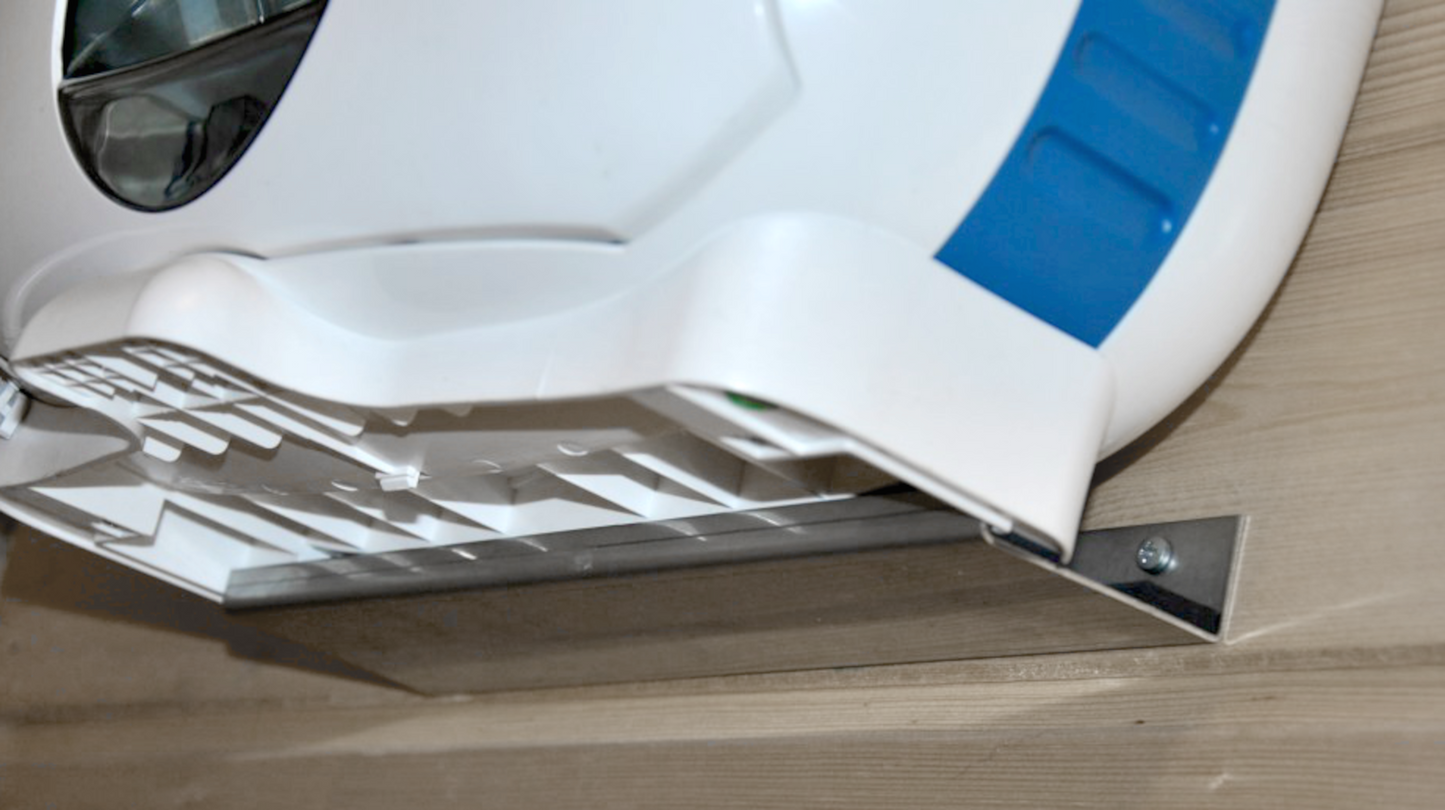 Stabile und leichte Wandhalterung aus Aluminium für Meaco DD8L Entfeuchter zur Wandmontage.